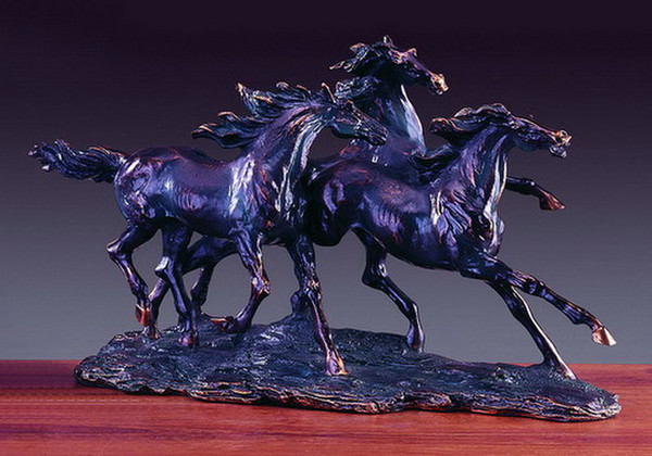 Three Wild Stallion Horses Sculpture Large Wildlife Western Statue